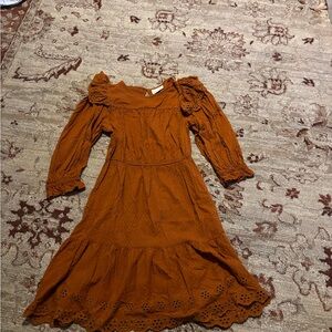 Rust Orange Eyelet-Trim Dress